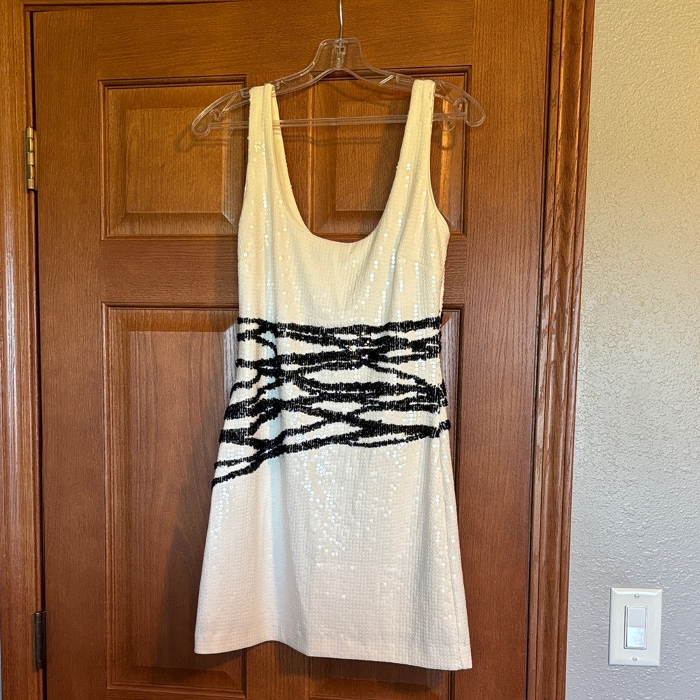 Bebe White and Black Sequin Mini Dress